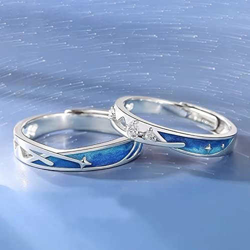 Тенки прстени за жени прстен во форма на модерно сино коло, прилагодлив отвор со starвездени морски метеори, туш накит прстен за двојки прстени