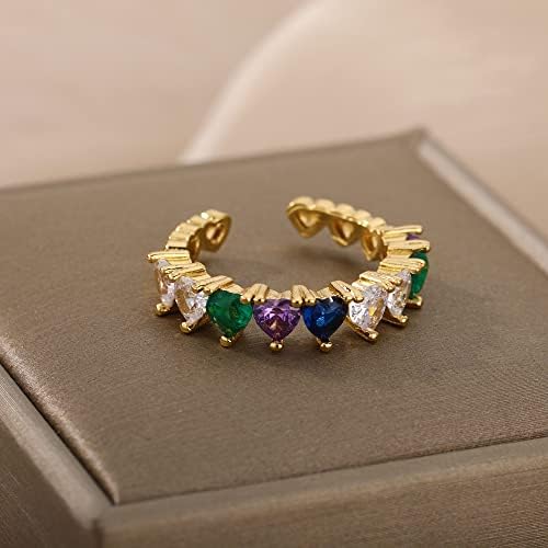 Loyjoy Love Heart Zircon Gold Wedding Rings For Women Teens Vintage Punk Heart Open Rings 2022 Trend Trend Jewelry - JZ2747G