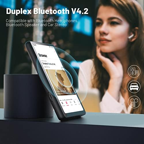 Luoran 80 GB MP3 плеер со Bluetooth, претходно инсталиран Spotify, Audible, Music и го поддржува APK преземениот, прелистувачот MTK8