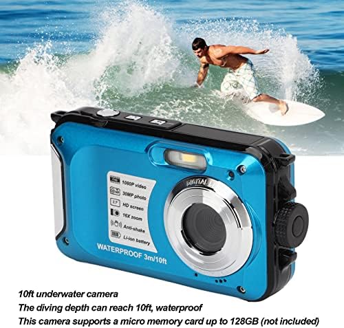 Водоотпорна дигитална камера, подводна камера 1080p, 30MP 16x дигитален зум 10ft Подводна камера 650mAh за кампување со нуркање