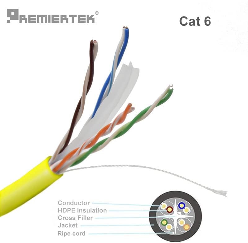 Premiertek 1000ft CAT6 23AWG UTP Solid 4-пара мрежна етернет LAN Кабел Масовно жолта жолта