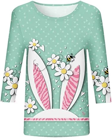 Кошули за жени смешни 3/4 ракав печатено зајаче маица летни зајаци графички основни маици врвни