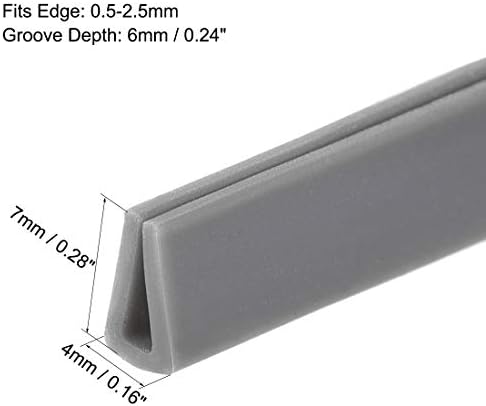 uxcell Edge Trim U Seal Extrusion, Силиконски Сив Заштитен Лист За Рабови На Каналот U Одговара на 0,5-2,5 mm Раб 1m/3,28 Ft Должина