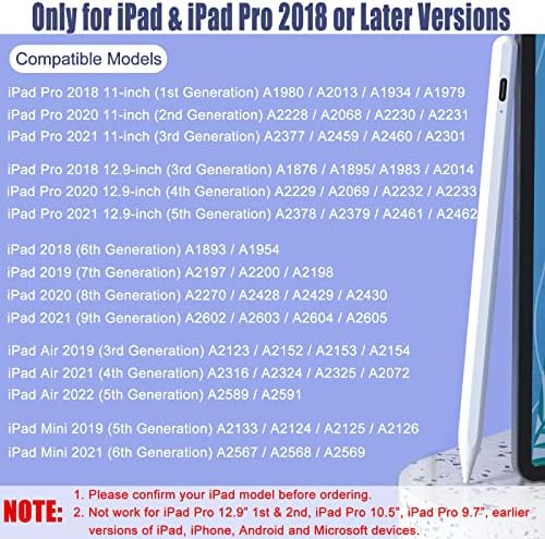 Пенкало за стилови за iPad со отфрлање на навалување и палма, активен молив компатибилен со Apple iPad Pro 11 12,9 инчи, iPad 9th 8 -та 7 -та генерација, iPad Air 5th 4 -ти, iPad Mini 5 6 -ти генерал