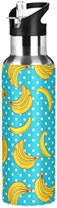 Glaphy Banana Blue Polka Dots Water Shotter со слама капаче, без BPA, шишиња со вода од 32 мл изолирани не'рѓосувачки челик, за училиште,