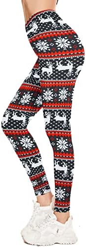 Женски печатени хеланки Божиќни панталони со висока половината за вежбање со јога мека мека