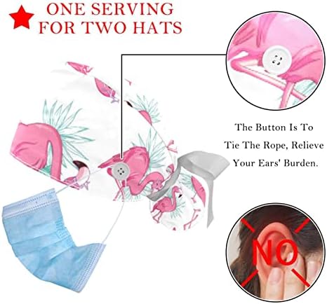 Kigauru 2 Пакувајте ја работната капа на жените со копчиња лента вратоврски од розови фламингони долги капаци на косата