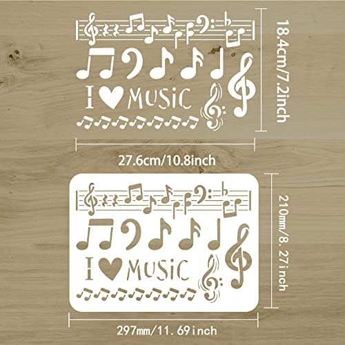 Music Music Bools Musicil 11.7x8.3 инчи пластични миленичиња пијано музички ноти за сликање разни форми белешки образец занаетчиски