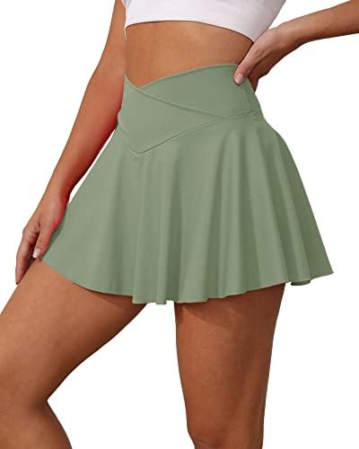 Aurgelmir Womens 2 во 1 плетенка кросовер тенис здолниште со високи половини за голф, проточни здолништа со шорцеви џебови