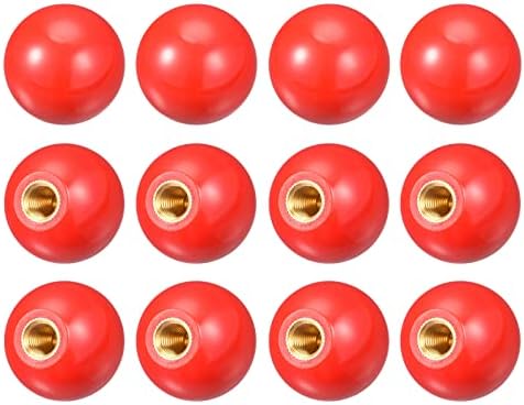 uxcell 12pcs навојни топчести копчиња, M10 женски конец Термосет топка копче 1,37 '' DIA Red Round Roader Ball рачки со бакар за замена на