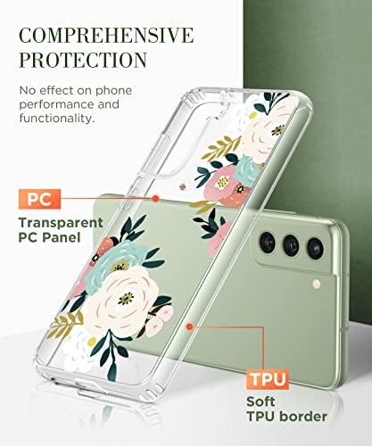 Gviewin за Samsung Galaxy S21 Fe Case 5G 6,4 инчи, чист цветен дизајн, [не пожолтување] Цветна шема тврд компјутер шок -шок -заштитен заштитен