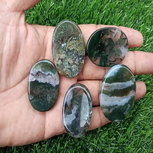 Мос агат загрижена камен за кристално лекување џеб палм камен палецот камен 3 парчиња
