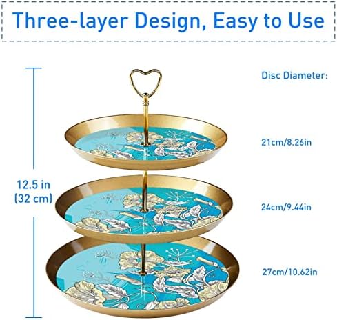 Флораал Цвет Сина 3-Ниво Држач За Кекси, Десерт Штанд, Кула За Кекси За Чај Партија Свадба Роденден Вклучена Сервер