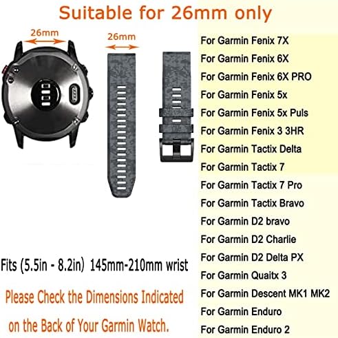 26мм Брзо лесно вклопување камуфлажа силиконски опсег за часовници компатибилен за Garmin Fenix ​​7x/Fenix ​​6x Pro/Fenix ​​6x/Fenix ​​5x Plus/Fenix ​​3/Fenix ​​3 HR, Sport Hiterporof Замена на зг
