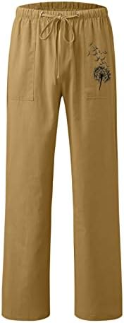 Етики Постелни карго панталони жени со еластична половината со еластична половината, панталони со џебови со џебови женски панталони
