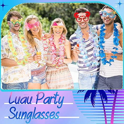 12 парчиња очила за сонце Луау и 12 парчиња Хавајски леис, нови очила цвеќиња Гарландс Тропски облекување реквизити Тропски летни летни плажа роденденска забава Дек?