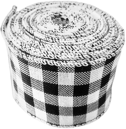 Abbaoww 20 јарди 2,5 инчи црно -бело жичен карирана лента со лента со лента од лента за ленти за подароци за занаетчиски занаети за Божиќ
