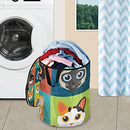 Симпатични мачки се појавуваат со алишта за перење со патент за патент, преклопена корпа за перење со рачки што може да се сруши