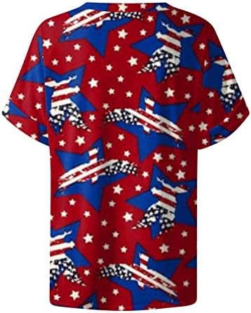 Женски врвови лето 2023 година Краток ракав на САД Ден на независност на САД Печатен врв V врат Формална удобна кошула за блуза Обични