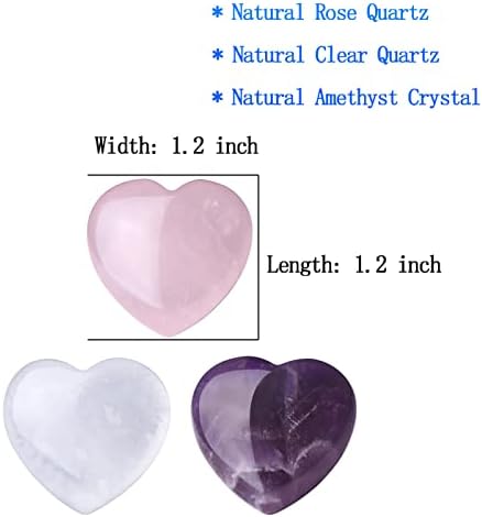 Maibaota 3 парчиња 30 mm роза кварц аметист чисти кварц срце loveубовни кристали исцелување камења природен реики кварц камен енергетска