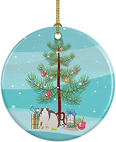 Богатства на Каролина CK4473CO1 Хаски стаорец Среќен Божиќен керамички украс, украси за новогодишни елки, висечки украс за Божиќ,