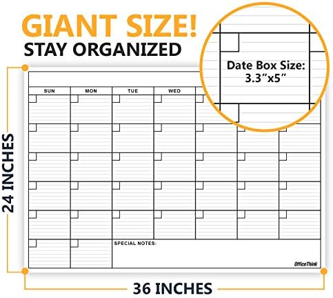Суво бришење ламинат umамбо wallиден календар, огромен 24-инчен BY36-инчен големина, месечен планер за домашна канцеларија, училница, големи