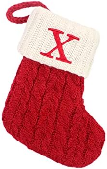 Назад на училишен украс Божиќни чорапи со иницијали големо извезено писмо плетено црвено бело Божиќно порибување за украси за семејни