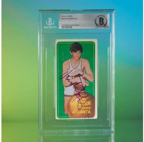 1970 Топпс Пит Маравич потпиша автограмиран дебитант РЦ 123 БГС сертифицирани ретки - картички за дебитант во кошарка