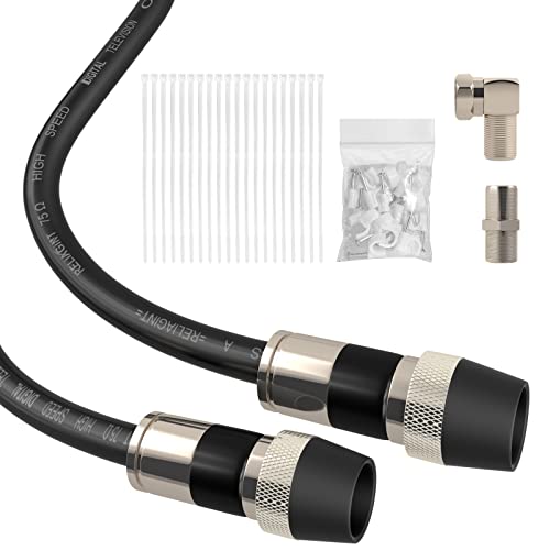 Коаксијален кабел Reliagint 50ft, кабел за кабел за кабел RG6 за ТВ со водоотпорен гумен багажник - Идеално отворено ТВ кабел и кабел