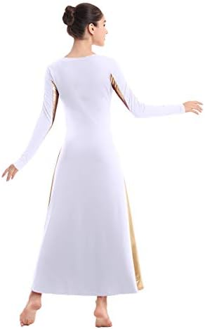 Ибаком жени возрасни метални златни бои во боја со долг ракав пофалби танцувачки фустан лабаво одговара на целосна должина литургиско лирско обожавање