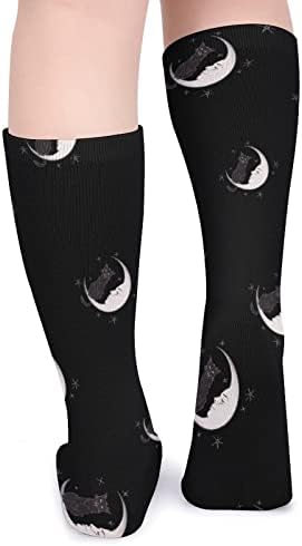 Плевел Мачка Црна Мачка Седи На Месечината Дебели Чорапи Новина Смешно Печатење Графички Секојдневни Топли Чорапи Од Средна Цевка За