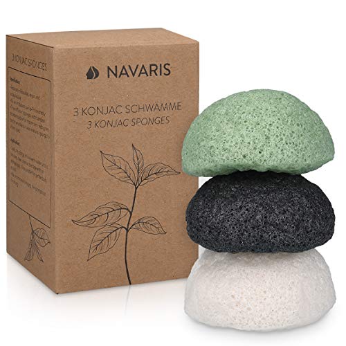 Sponges Navaris konjac - сет од 8 - природно кршење на сунѓер за лице и тело на лице и сунѓери - ексфолијација и чистење на лицето и кожата на лицето за бања и туш - 8 -пакет