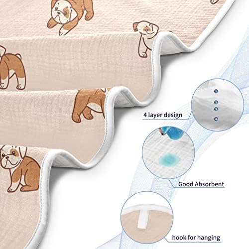 Vvfelixl Бебе качулка со пешкир булдог кучиња апсорбираат бебиња крпи памук мека бања пешкир за новороденче, дете 35x35in кученце во боја на кученце