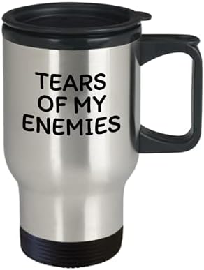 Запбест солзи на моите непријатели, смешна чаша за кафе- патување со кафе од 14 мл Смешни цитати за кафе