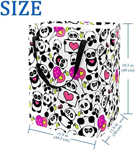 Панда Држи Балон Срце Печатење Склопувачки Пречки За Перење АЛИШТА, 60L Водоотпорни Корпи За Перење Корпа За Перење Облека Играчки