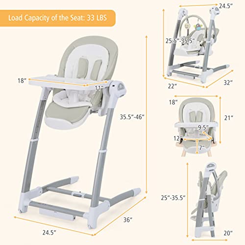 Бебе До Големо Дете Преклопен Висок Стол со 8 Прилагодливи Височини се Претвора од Смирувачко Седиште за Новороденчиња во Јадење Засилувачко