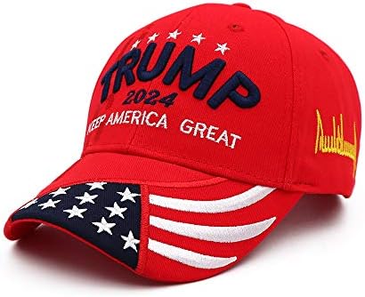 Шапка Трамп 2024 - Доналд Трамп Хет - 2024 Чувајте ја одличната капа на Америка - Мага Камо изведена прилагодлива капа за бејзбол со знаме на САД