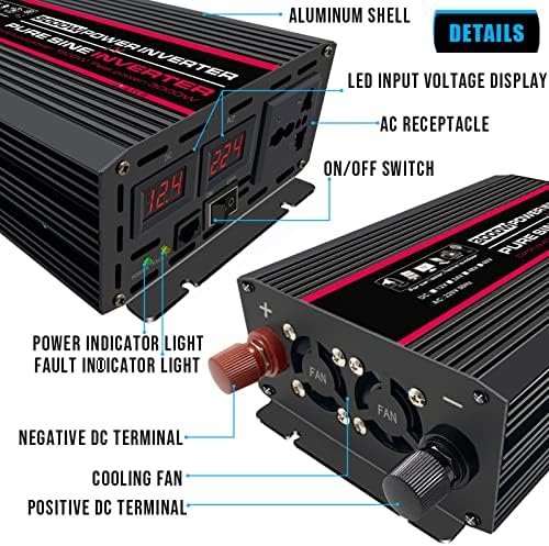 3000W чист синусен бран инвертер 12V/24V/48V/60V DC до 220V адаптер за адаптер за конвертор на конвертор и LED дисплеј