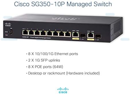 Cisco SG350-10P Управуван прекинувач со 10 порта на гигабит Етернет со 8 порти на Gigabit Ethernet RJ45 и 2 Gigabit Ethernet Combo