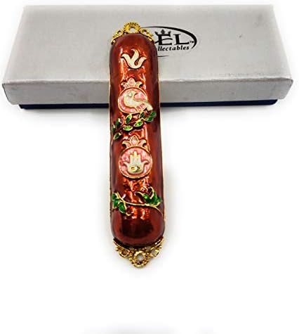 Ајуни подароци од светот 4 емајл го наслика случајот Мезуза со рачни поставени оригинални австриски кристали - црвено