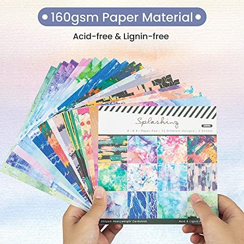 Хартија за белешка за книги на Yarumi, пакет од 24 чаршафи дизајнер на хартија за хартија страници 6x6 инчи еднострана акварелна текстура во форма на хартија, пакет за ха?