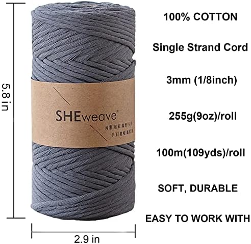 Единечна влакно макраме -кабел природен памучен кабел 3мм 100м Шарен занаетчиски кабел за накит wallид што виси DIY занаетчиски