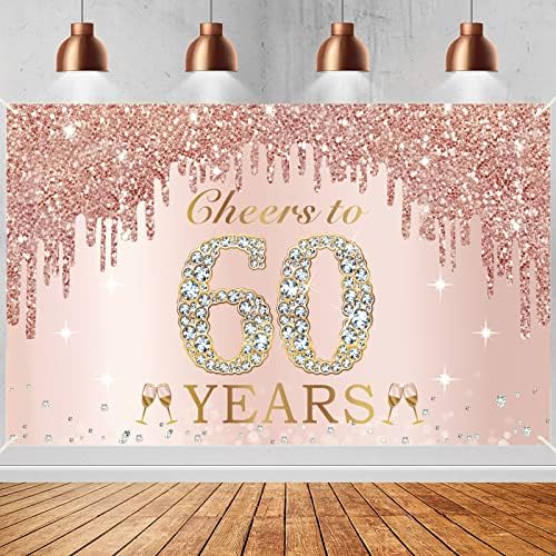 Големи поздрави до 40 години роденденски украси за жени, розово розово злато среќен 40 -ти роденден Банер за забава за забава, четириесет