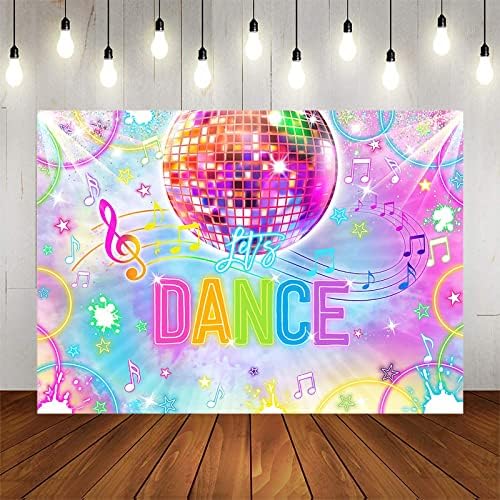Авезано Ајде да танцуваме диско -забава позадина Сјајна неонска светла топка 70 -ти години на минати 80 -ти години на минати