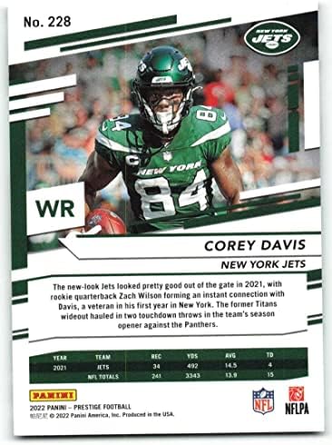 2022 Panini Prestige #228 Corey Davis New York Jets NFL Football Trading Card