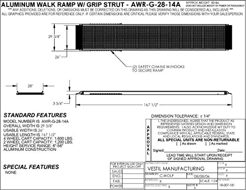Вестил AWR-G-28-14a Алуминиумска рампа за прошетки, 167,5 Должина, 29.375 Ширина, 3,75 Висина