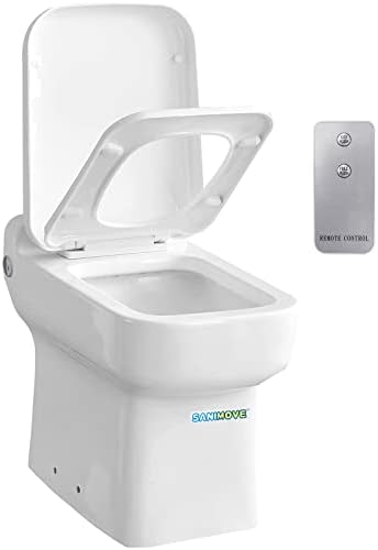 Sanimove 600W мацераат тоалети со едно парче, 4/5HP далечински управувач Макератор тоалет со пумпа вградена во основата, поврзете го мијалникот AC110V 0,75/1 GPF со црта со висока ?