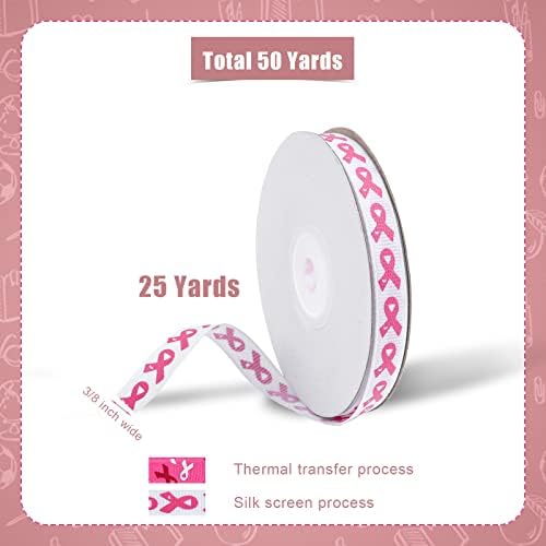 AIEX 50Yards Rabbon за карцином на дојка, лента со 2 ролни розови розова печатена лента за подароци за завиткување DIY занаети