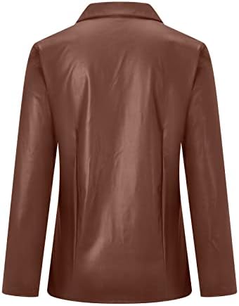 Кожа од женско пупно кошула надолу, долги ракави, копче за копче за кодење на долги ракави, картонигани лаптем, тенок фит биста џебови, кошула велосипедска јакна