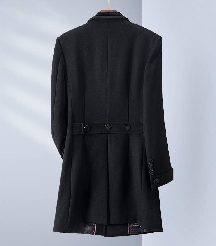 Волнено палто Hsqibaoer Men's Woolen Count Зимски производ со средна должина Бизнис со двојна гради тенок случајна јакна
